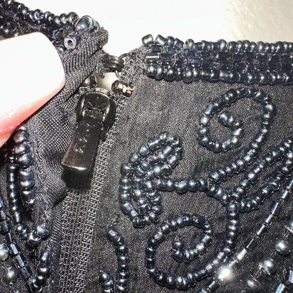Vintage Papell Boutique Evening black beaded silk formal scalloped blouse M - Picture 6 of 8